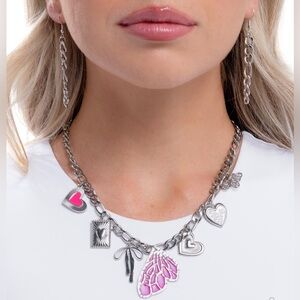 NWT Silver/Pink Charm Necklace & Earrings Set(Last One)